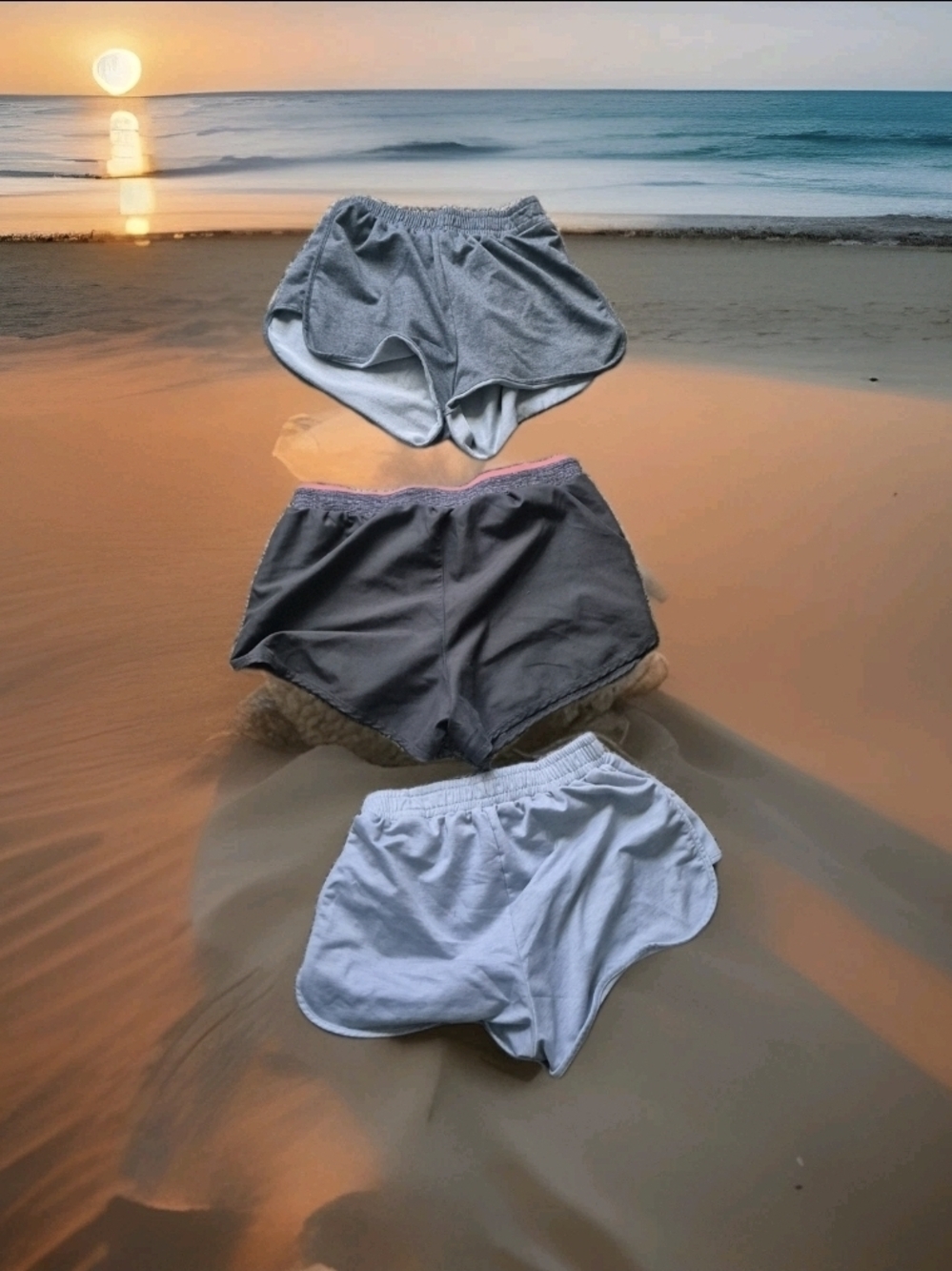 NOW Women's S or Youth M Gray Sleep Shorts Lot of 3 100% Polyester Elastic Waist